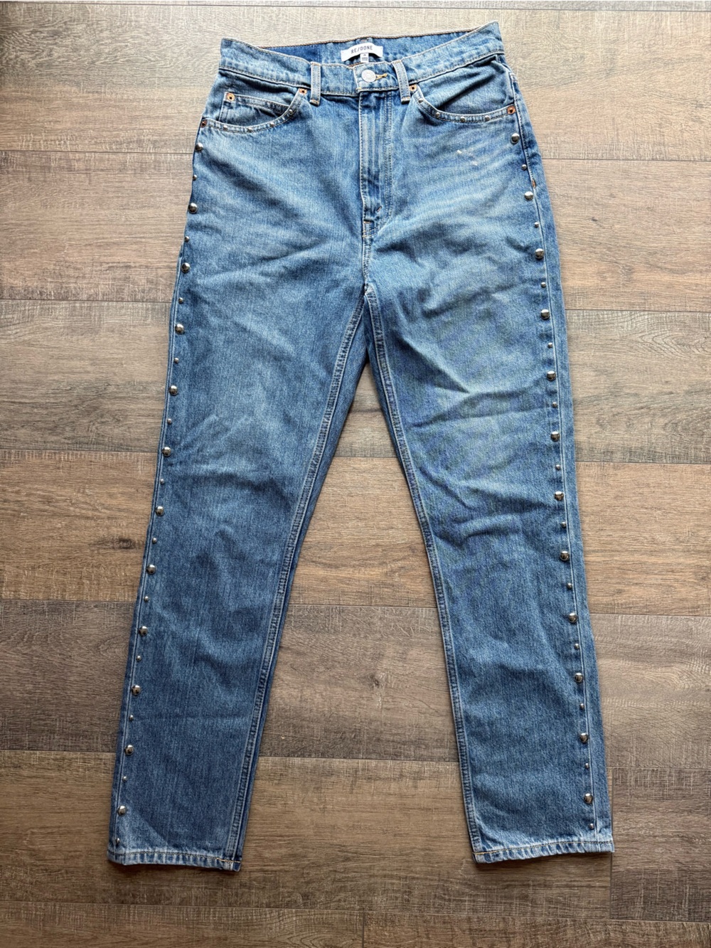 Re/Done Blue Skinny Jeans with Side Studs